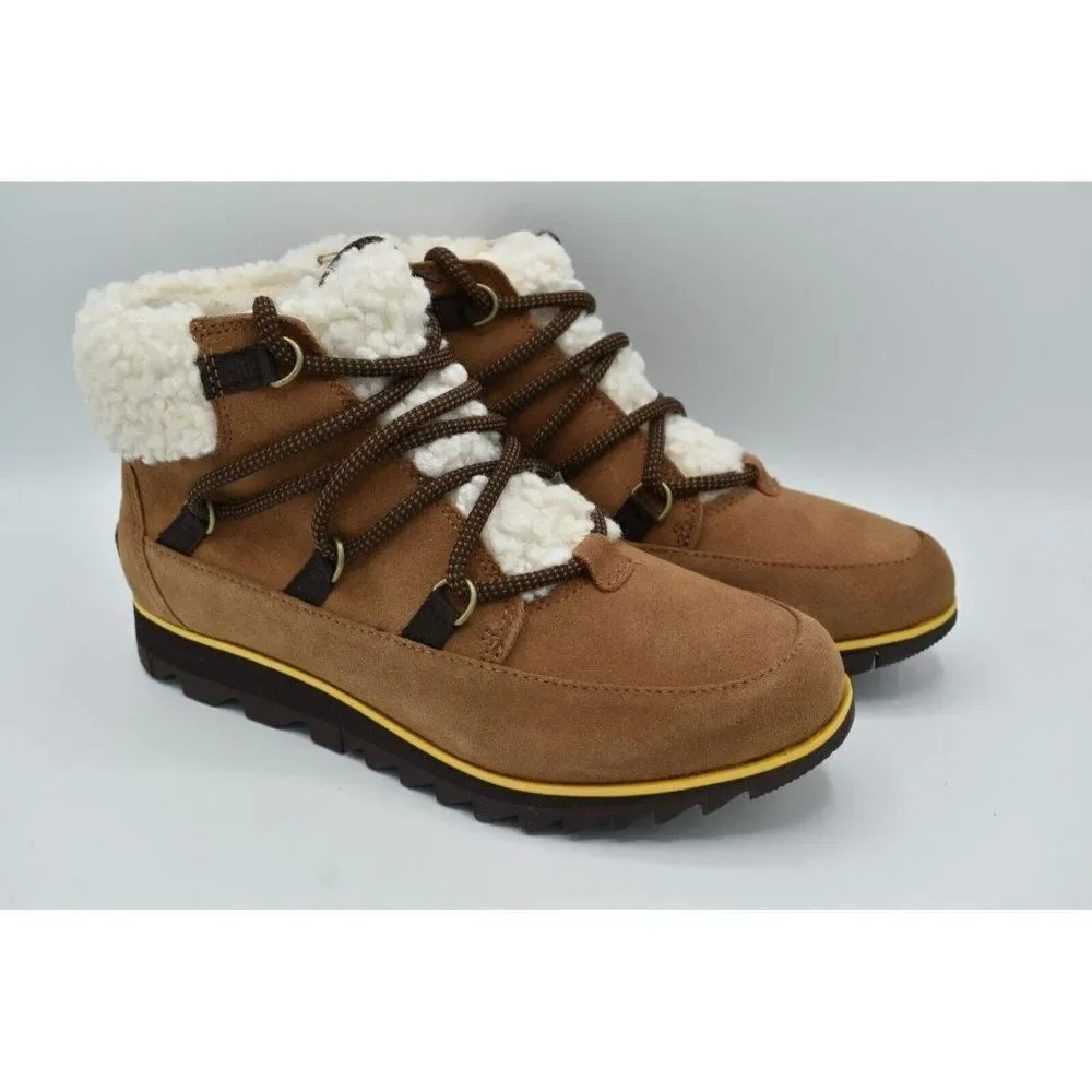 Sorel Womens Size 7 Harlow Lace Cozy Velvet Tan Blackened Brown Waterproof Boots